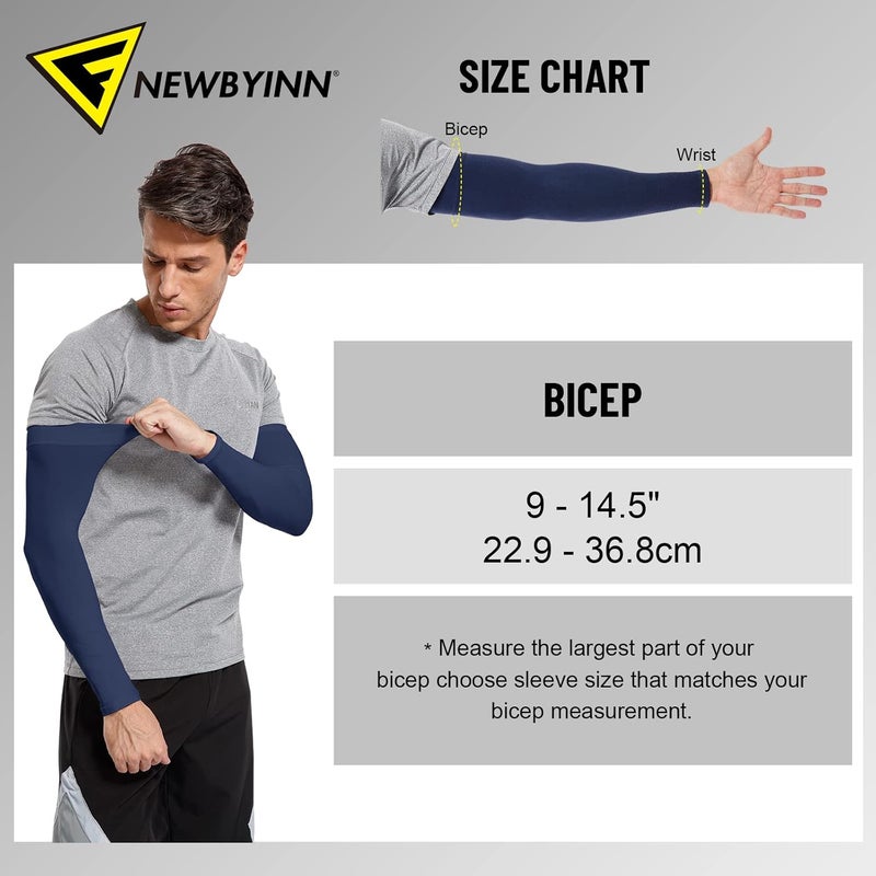 Newbyinn UV Sun Protection Arm Sleeves for Men Women Youth, Cooling Sleeve to Cover Tattoo, Mid-Compression Arm Cover - Image 2